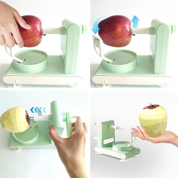 Apple Peeler, Slicer, and Corer Set – 8 Wedges Apple Slicer Corer，Stainless Steel Blades，Effortless Peeling for All Apples & pears (Light green)