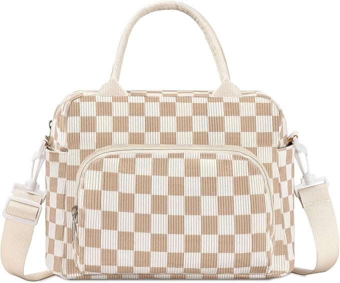 Lunch Box for Women Insulated Lunch Bag Women Adult Cute Lunch Bags Reusable Lunchbox Cooler Tote Bag for Work Picnic (Beige-Brown Plaid)