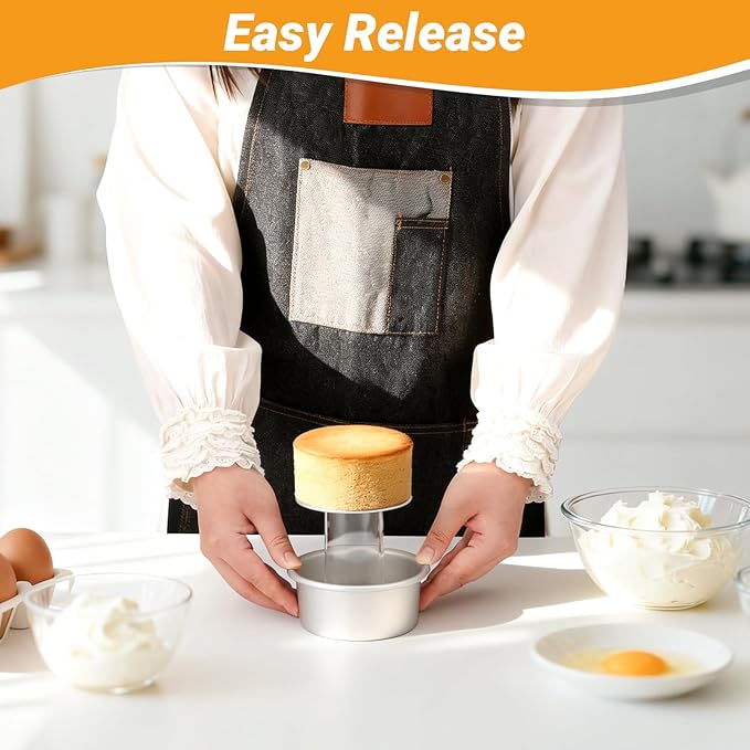 Beasea 4 Inch Cake Pans Set, 3 Pack Aluminum Alloy Mini Round Cake Pans with Removable Bottom, Individual Cheesecake Mold Tin for Baking