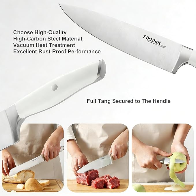 Knife Set 14-Piece Professional Chef Knives with Block and Sharpener, Elegant White Stainless Steel for Small Apartments, Modern Kitchens and Rental Homes, Dishwasher-Safe, Gift for Chefs