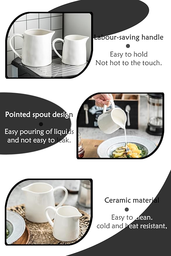 Creamer 9 OZ Creamer Pitcher, White Creamer with Handle, Porcelain Small Milk Pitcher, Coffee Farmhouse Kitchen Accessory