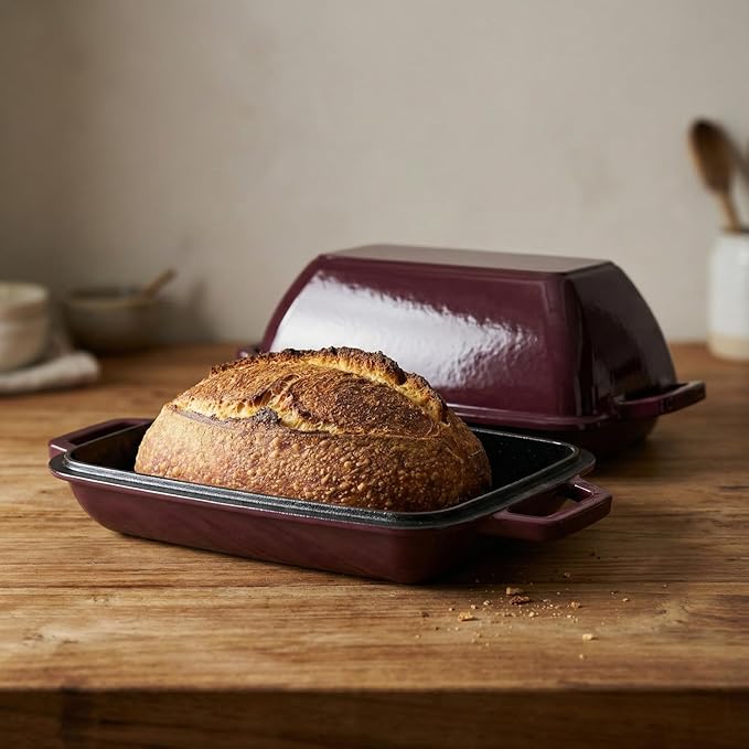 Oval Cast Iron Dutch Oven for Bread Baking 12x8 Inch Enameled Bread Pan with Lid 6QT Cast Iron Bread Dutch Oven for Sourdough，Magenta