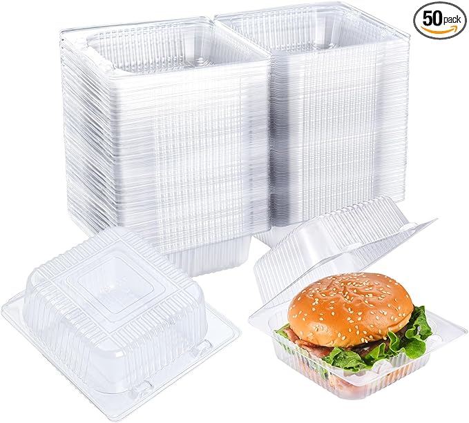 200 Count Clear Plastic Containers with Lids for Food, Thickened Disposable Sandwich Containers Clamshell Boxes for Cake Slice, Dessert, Hamburger, Salad, Pastry, Fruits, Takeout Tray