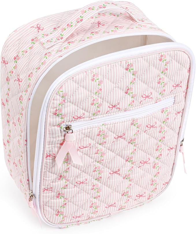 Aileam Lunch Box Lunch Bag for Women Cute Girls Insulated Womens Lunch Bag For Work Quilted Large Capacity Reusable Insulated Cooler for Work Picnic Travel Pink Bow Flower
