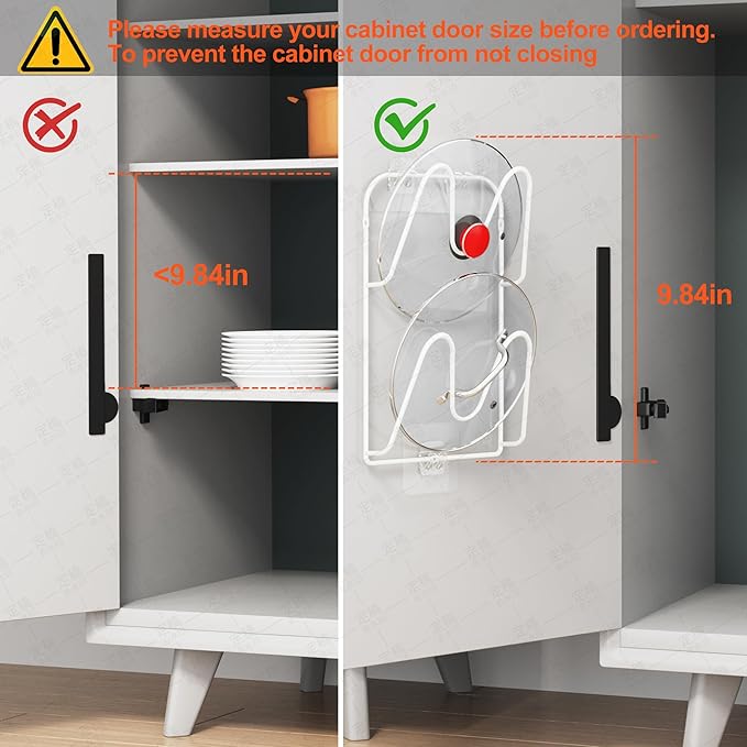 2 Pack Pot-Lid-Holder, 4-Tier Pot-Lid-Organizer for Cabinet Door/Wall, No Drilling Adhesive Wall/Door Mounted Rustproof Pot-Lid-Rackr for Kitchen Organizers