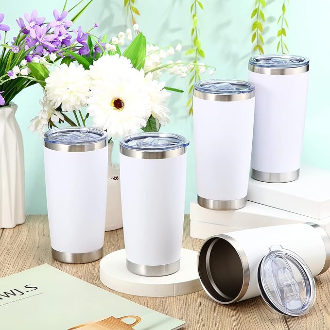 Sieral 36 Pack Stainless Steel Tumblers Bulk with Lids Double Wall Vacuum Insulated Coffee Cups Blank leakproof Powder Coated Tumblers for Engraving Wedding Graduation Party Favors(20 oz,White)