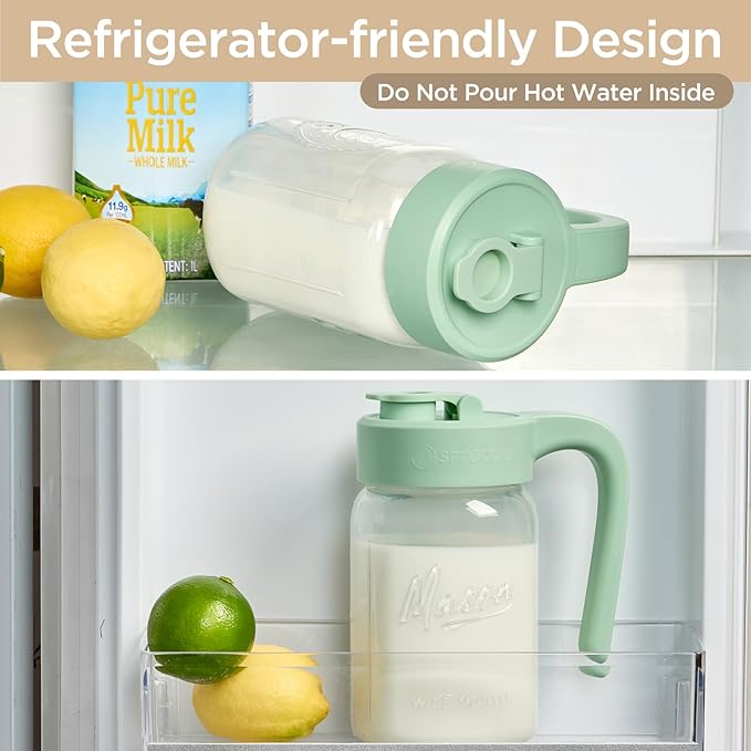 32 oz Glass Pitcher with Lid, 1 Quart Mason Jar Pitcher with Lid Airtight, Breast Milk Storage for Fridge, Ideal for Cold Brew Coffee, Iced Tea, Sun Tea, Juices