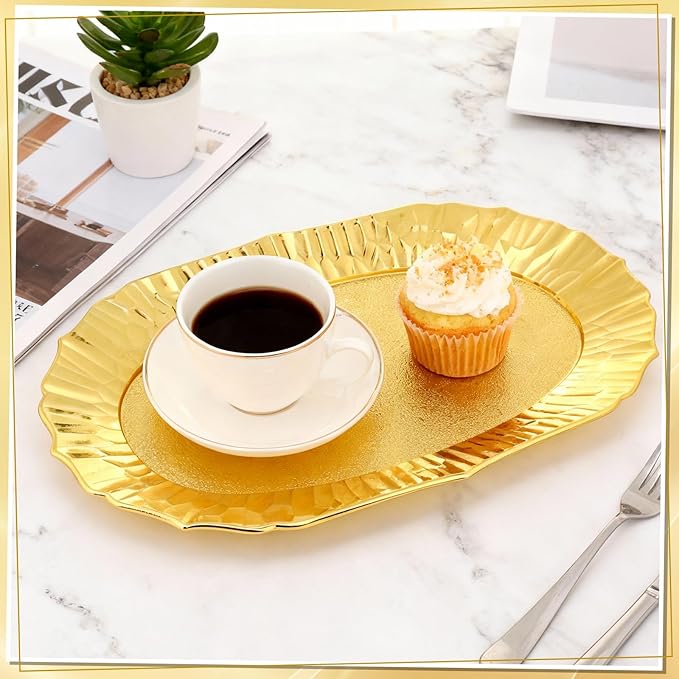 12 Pcs Gold Plastic Serving Tray Bulk, 14.5" x 8.6" Rectangle Gold Party Platters Reusable Decorative Dessert Table Serving Trays Snack Food Tray for Cupcake Cookie Wedding Birthday Party