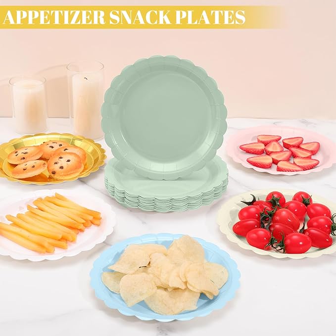 30 Pcs Pink Plates, 7 Inch Pink Dessert Cake Plates Scalloped Small Birthday Party Plate for Wedding, Bridal Baby Shower, Mothers Day