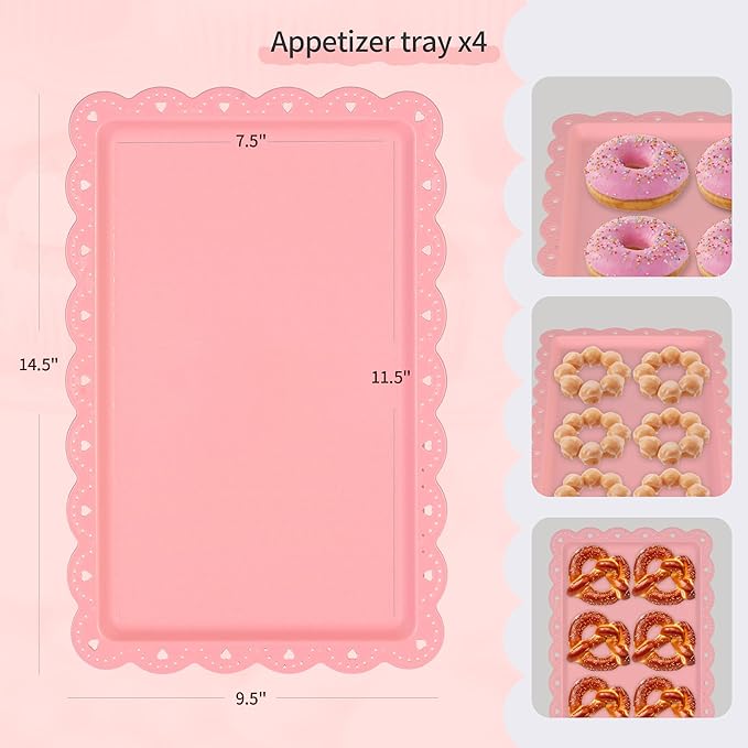 Pack of 10 NWK Cake Stand Set, with 3 x Two-Tier and 3 x Three-Tier Cupcake Stands, 4 x Appetizer Trays, 1 x Tablecloth for Birthday Bridal Baby Shower Party (Pink)