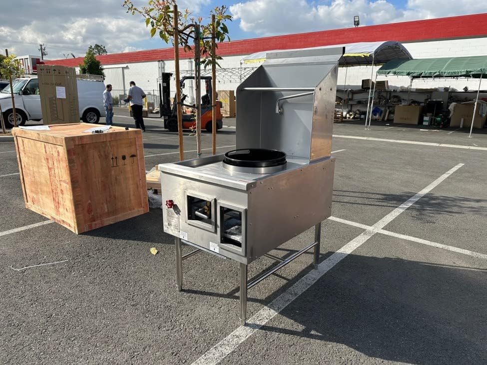 cooler depot Chinese Wok Range with Waterfall, 28" Width 1 hole burner 13" diameter ring propane/natural gas LP NG, NSF Certified