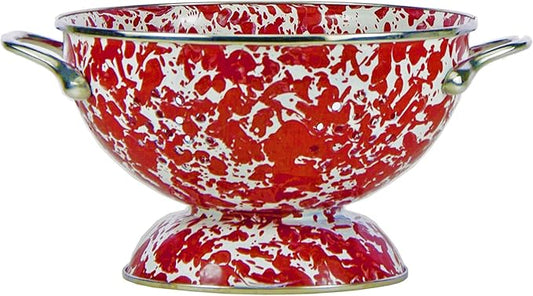 Golden Rabbit Enamelware Medium Colander, 3 quart, Red Swirl