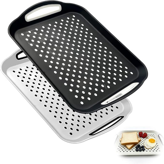 2 Pack Large Nonslip Serving Tray with Handles Lap Food Trays for Eating on Couch Tray for Breakfast Dinner Snack Fruit Beverage(Black & White)