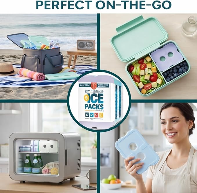 Healthy Packers Reusable Ice Packs for Lunch Boxes - Long Lasting Slim Freezer Packs, Thin Non-Toxic BPA-Free Hard Gel Ice Blocks for Coolers, Kids & Adults Lunch Bags, Travel, Camping, Food Storage