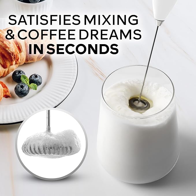 Zulay Kitchen Powerful Milk Frother Wand With 4 AA Duracell Batteries - Ultra Fast Handheld Drink Mixer - Electric Whisk Foam Maker for Coffee, Lattes, Cappuccino, Matcha & Creamer