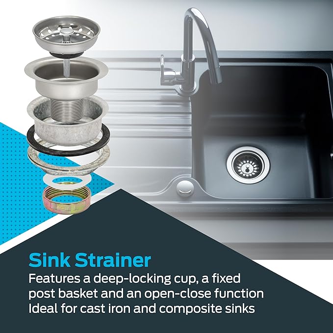 EZ-FLO Double Cup Kitchen Sink Strainer Drain Assembly, 3-1/2 to 4 Inch Opening, 1-1/4 Inch Standard Shank, Stainless Steel, 30017