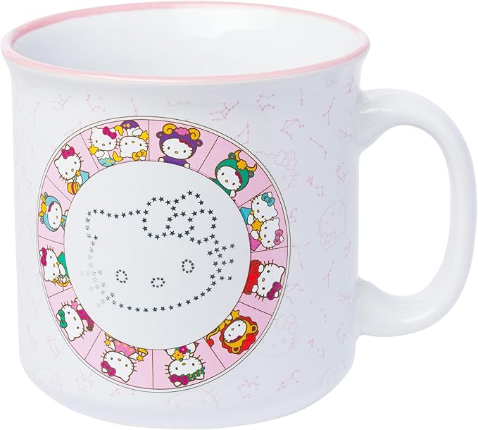 Silver Buffalo Sanrio Hello Kitty Zodiac Signs Wheel Ceramic Camper Mug with Laser Treatment, 20 Ounces