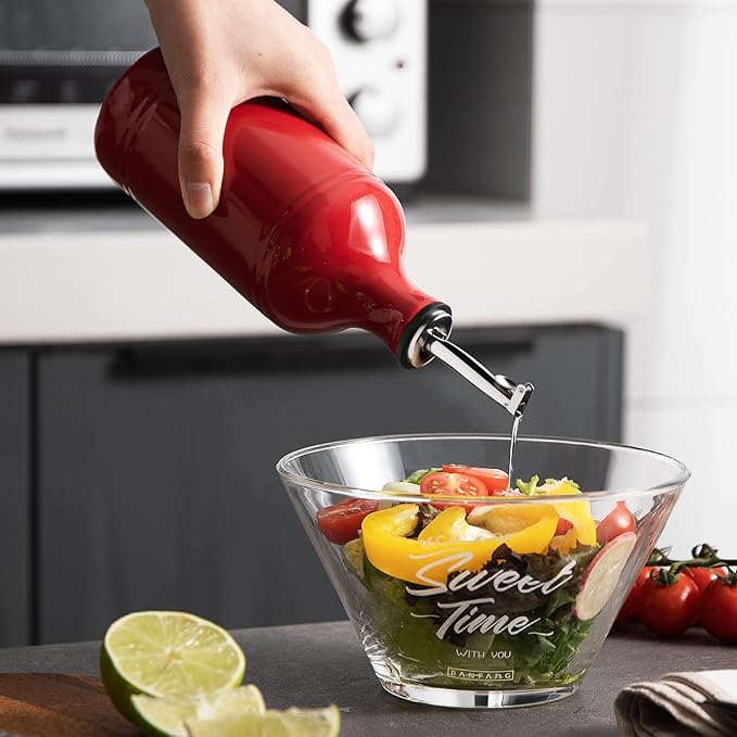 Sweejar Ceramic Olive Oil Dispenser Bottle, Opaque Oil Cruet Protects to Reduce Oxidation, Suitable for Storage Vinegar, Coffee Syrups & Other Liquids, Pack of 1, 15.5 Fl Oz(Red)