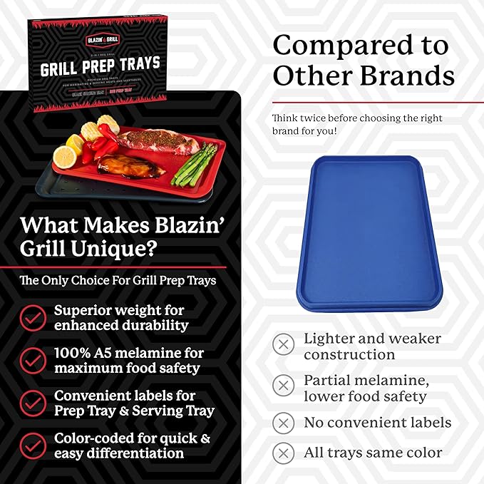 AVIEUS Grill Prep and Serve Trays | Set of 2 Stackable, Melamine Trays | Serving Tray & Marinating Tray | Serving Platter for Plating Food & BBQ Prep Tub for Marinating Meats | Grill Accessories |