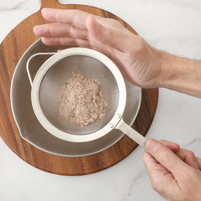 Sur La Table Kitchen Essential Walnut & Co. Stainless Steel W/Walnut Handle 5.5 Inch Mesh Strainer and Sifter