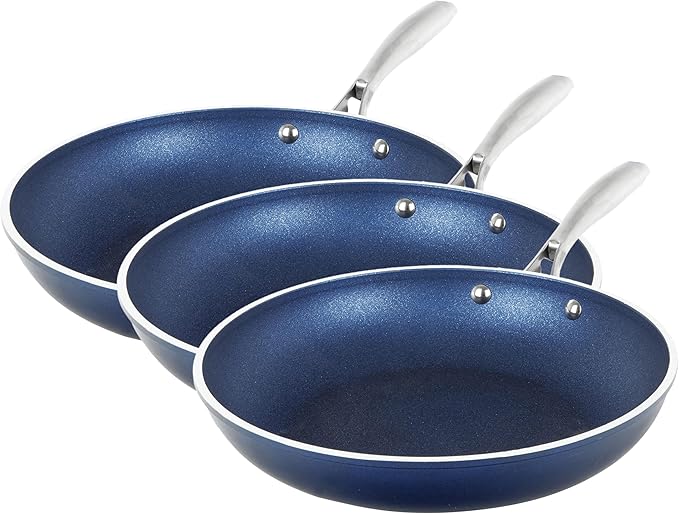 Granitestone Blue 12 Inch Nonstick Frying Pan With Mineral and Diamond Triple Coated Surface, Oven/Dishwasher Safe, 100% Non Toxic
