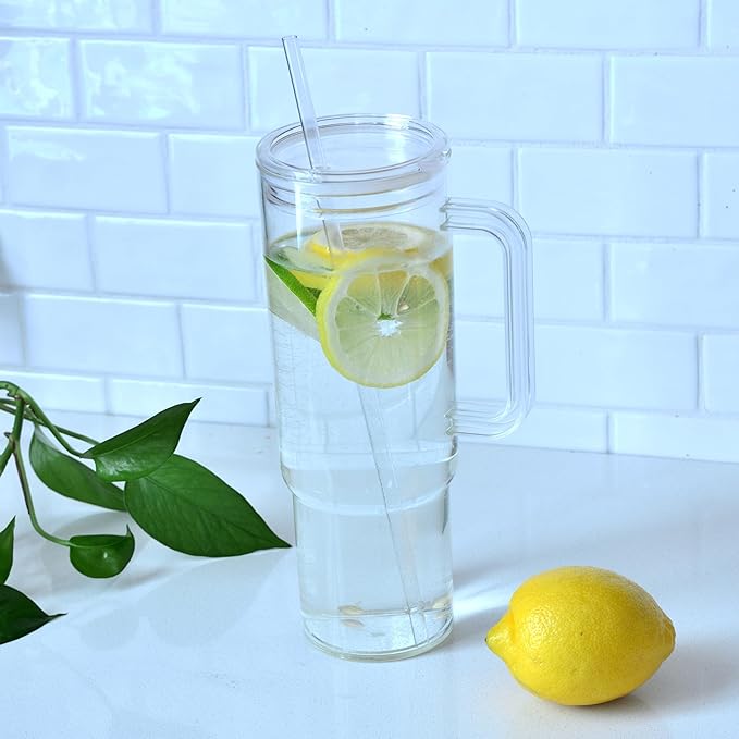 Youngever 40 Ounce Tumbler with Handle and Straw, Reusable Tritan Cup, Spill Proof Tumbler with Straw, Water Bottle for Home, Office or Car, Cupholder Compatible for Travel