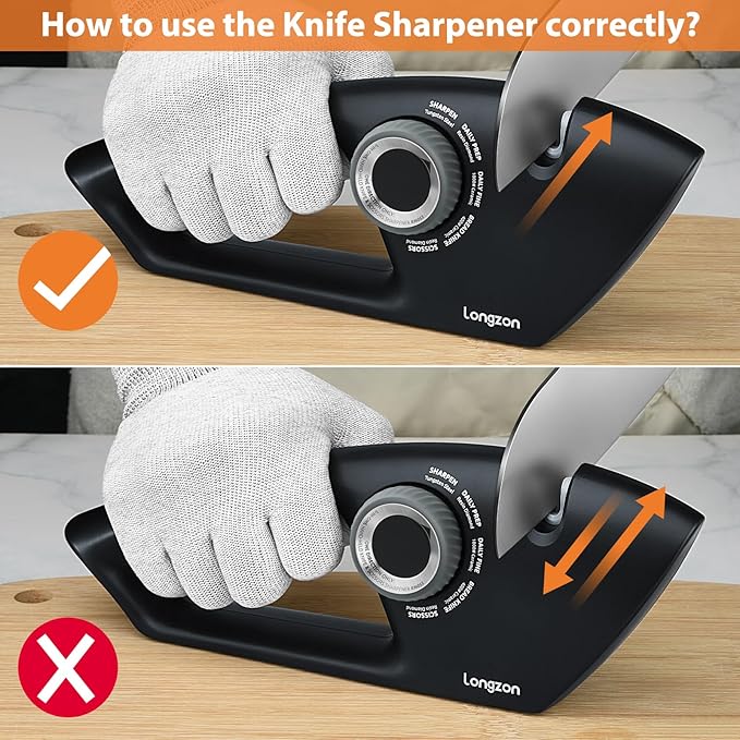 Longzon 6-in-1 Knife Sharpener 5 Stage for Serrated Knives, Scissors with Cut-Resistant Glove,Original Premium Polish Blades,Best Kitchen Knife Sharpener Repair & Restore Pocket Knife, Chefs knife