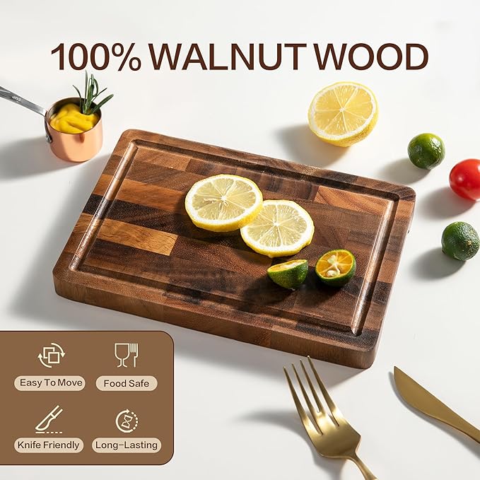 Walnut Wood Cutting Board Small End Grain Board for Kitchen, Compact Size with Non-Slip Base, Lightweight & Durable for Cheese and Small Prep, 9x6x0.8 Inch