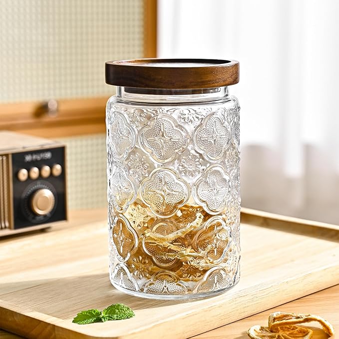24oz Vintage Glass Jar With Lid, Glass Storage Containers, Airtight Kitchen Storage Containers For Sugar, Coffee, Tea, Spice, Flour, Candy Cookie, Pasta, Cereal, Cute Decorative Jars