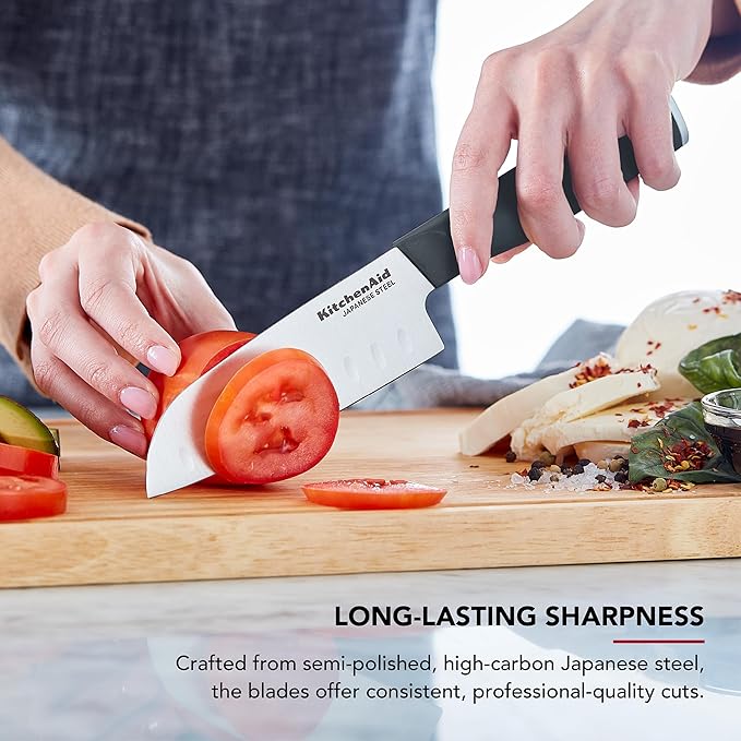 KitchenAid Chef Set with Custom Fit Covers, Sharp Kitchen Knife, High-Carbon Japanese Stainless Steel Blade, 4 Piece, Charcoal Gray