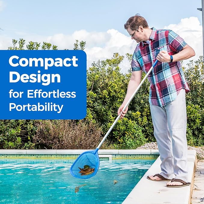 Swimming Pool Skimmer Net Total Length 57 inches, Leaf Rake Net with 4 Section Telescopic Aluminum Pole for Fast Cleaning Ponds, Hot Tub, and Spas, Pool Cleaner Supplies and Accessories