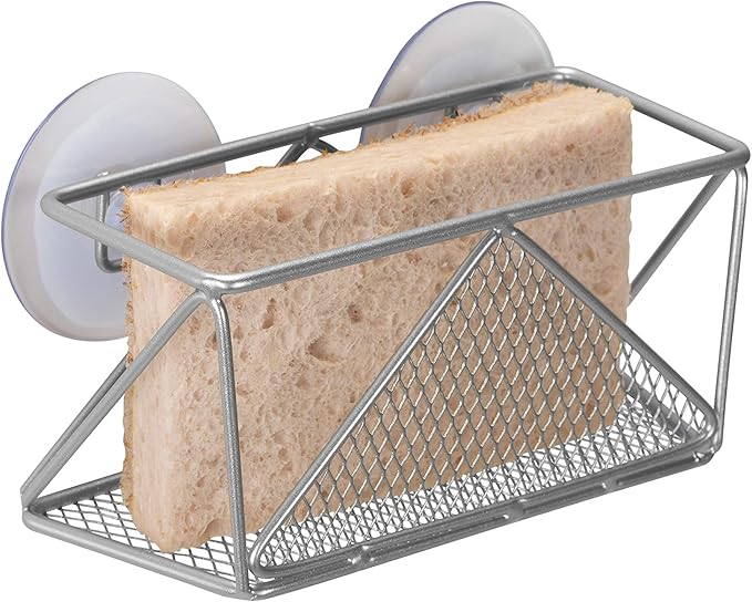 Kitchen Details Geode Suction Cup Sponge Holder | Durable Iron Construction | Suction Cup Stabilizers | Rust Resistant Finish | Kitchen Sink Accessories | Chrome