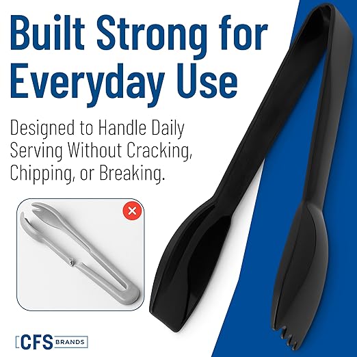 Carlisle FoodService Products Carly Tongs, Plastic Serving Tongs, for Kitchens, Restaurants, and Catering, Acetal, 6.44 Inches, Black