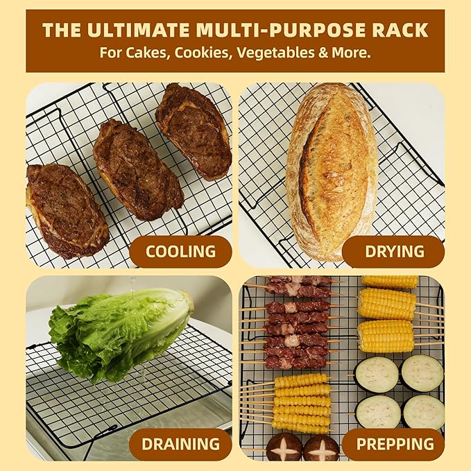 Cooling Rack, 3 Tier Stackable Cooling Racks for Cooking Baking Roasting, Multi-Level Collapsible Cookie Rack for Cakes, Oven Safe & Easy Clean (Black, 3-Tier)
