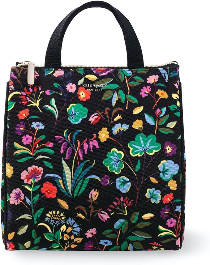 kate spade new york Portable Soft Cooler Lunch Bag, Thermal Tote with Insulated Interior Lining and Storage Pocket, Lunch Tote for Women, Autumn Floral