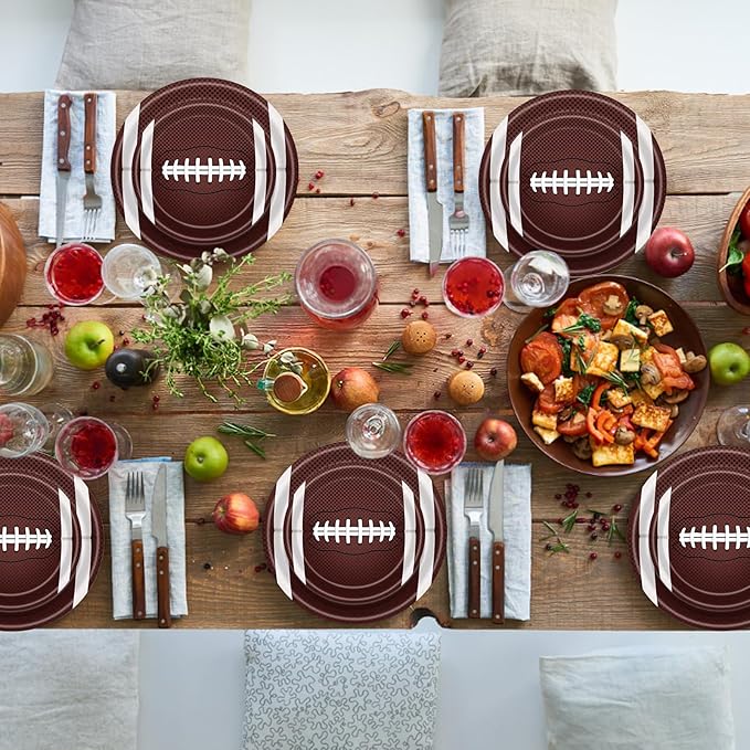 40pcs Football Party Paper Plates Set Disposable Sports Party Food Dinner Dessert Plate Birthday Tableware Decorations Favors, Including 20pcs 9" and 20pcs 7" Plates for Football Theme Plate