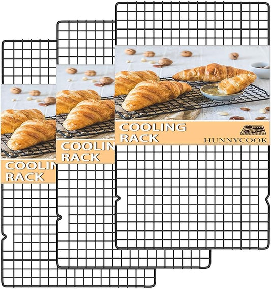 15.8”×9.8” Cooling Rack, 3P Stainless Steel Baking Rack, Oven Safe Cooling Racks for Cooking and Baking, Black Roasting Rack & Wire Rack & Cookie Cooling Rack for Roasting, Grilling, Drying