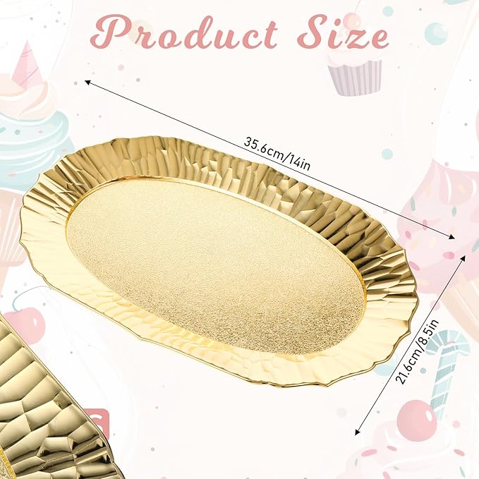 6 Packs Gold Plastic Serving Tray Set, Decorative Plastic Reusable Party Trays Platters for Food, Appetizer Platter, for Dessert Table, Cupcake, Charcuterie(14"x8.5")