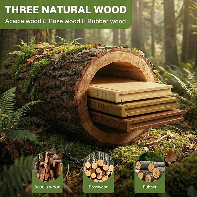 Book Cutting Board Set with Wooden Stand-Wooden Kitchen Cutting Boards That Look Like Books for Vegetables Cheese Meat, Chopping Board Gift Set for Home Cooks & Kitchen Decor