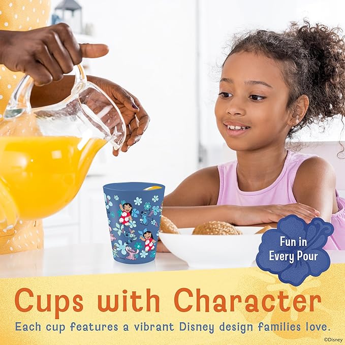 Disney Reusable Plastic Cups – 4 Pack 16 oz Plastic Drinking Glasses with Mickey, Stitch, Pooh, or Disney100 Designs – BPA-Free, Stackable, Top Rack Dishwasher Safe Tumblers for Water, Juice & More