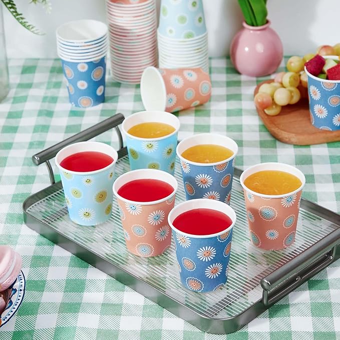 SIUQ 300 Pack 5 oz Paper Cups, Disposable Bathroom Cups, Small Mouthwash Cups, Hot/Cold Beverage Drinking Mini Cup for Party, Picnic, BBQ, Travel (Daisy)
