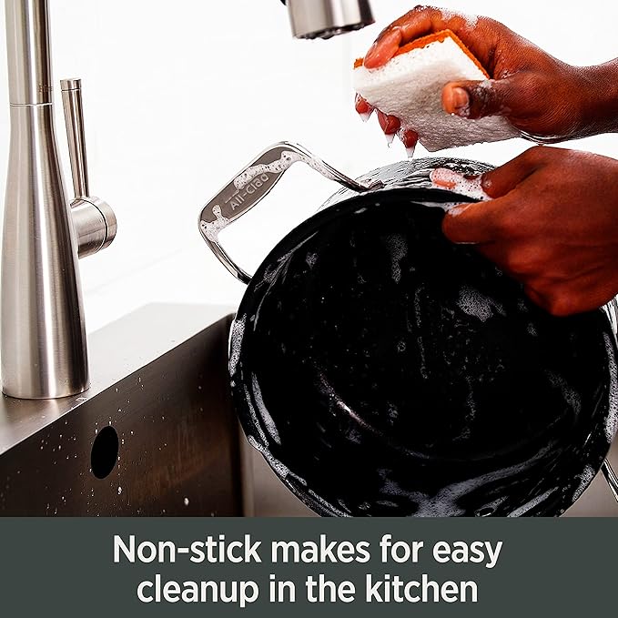 All-Clad HA1 Hard Anodized Nonstick Stockpot, Multi-Pot with Strainer 6 Quart Oven Broiler Safe 500F Strainer, Pasta Strainer with Handle, Pots and Pans Black
