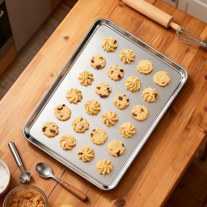 2 Pack Jelly Roll Pan 15.9” x 12” Stainless Steel Cookie Sheets for Baking, Non Stick Baking Sheets for Oven Heavy Duty Baking Trays