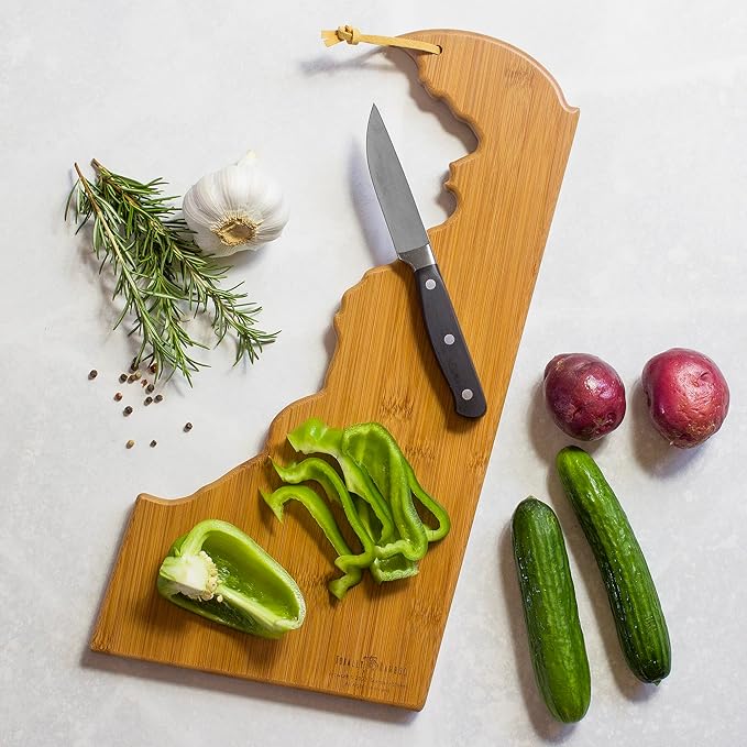 Totally Bamboo Delaware State Shaped Cutting Board and Charcuterie Serving Platter with Artwork by Summer Stokes, Includes Hang Tie for Wall Display