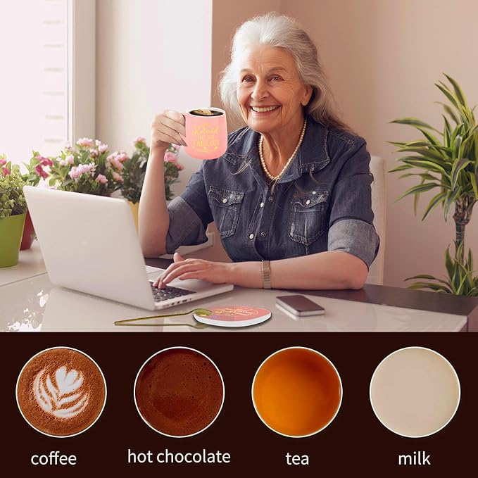 Retirement Gift for Woman, Retirement Gifts Coffee Mug Warmer & Retired Mug, Auto Shut Off Smart Warmer Coaster, Smart Electric Beverage Warmer for Coffee, Tea