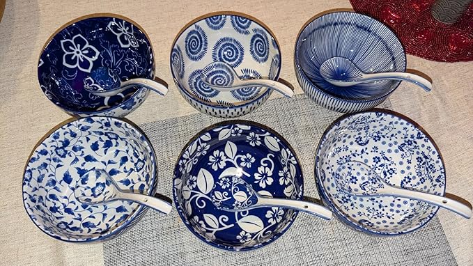 Japanese 28 Oz Ceramic Ramen Noodle Soup Cereal Pho Rice Salad Bowl Set with Chopsticks and Spoons, Premium Gift Set for House Warming, Birthday, Holiday, Microwave Safe, Dishwasher Safe