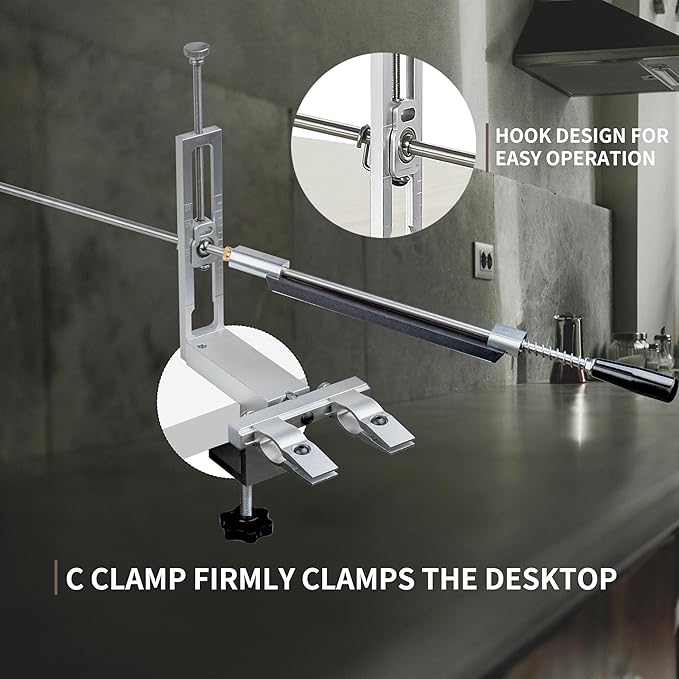 CWOVRS Knife Sharpening System, 360° Flip Quick C-Clamp Fix Angled Knife Sharpener, 2 Set Angle Systems, Adjustable Dual Knife-Clip, Chef Knife Sharpening Kit with 4 Diamond Stones 2 Water Stones Kit