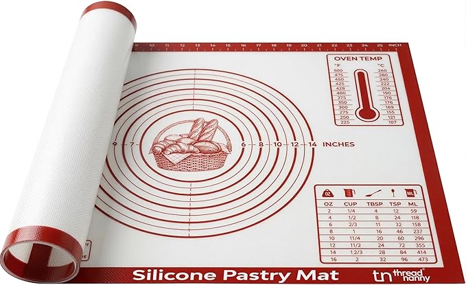 Silicone Pastry Mat Non Stick Extra Large 28x20 - Rolling Mat for Dough with Measurements - Pie Crust Bread Pizza Cookie Baking Mat - Dishwasher Safe (Red)