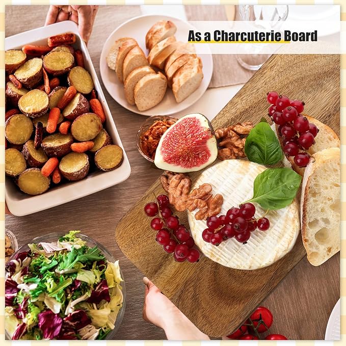 6 Pcs Cutting Board Bulk Kitchen Thicken Chopping Platter with Handles Wooden Charcuterie Serving Trays Blank Wood Boards for Engraving Wedding Housewarming(Acacia Wood,17 x 6 Inch)