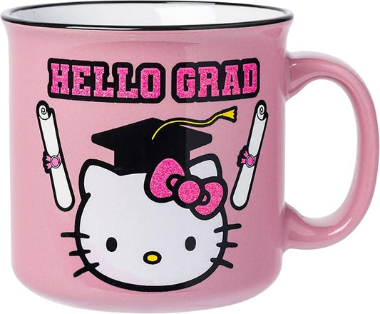 Silver Buffalo Sanrio Hello Kitty "Hello Grad" Graduation Glitter Ceramic Camper Mug, 20 Ounces
